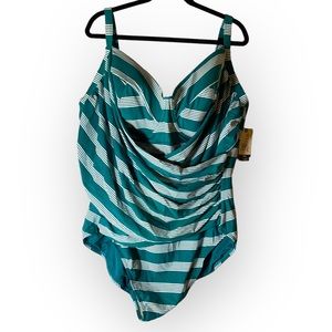 Terra & Sky Tummy Control One Piece Plus Size Teal Bathing Suit